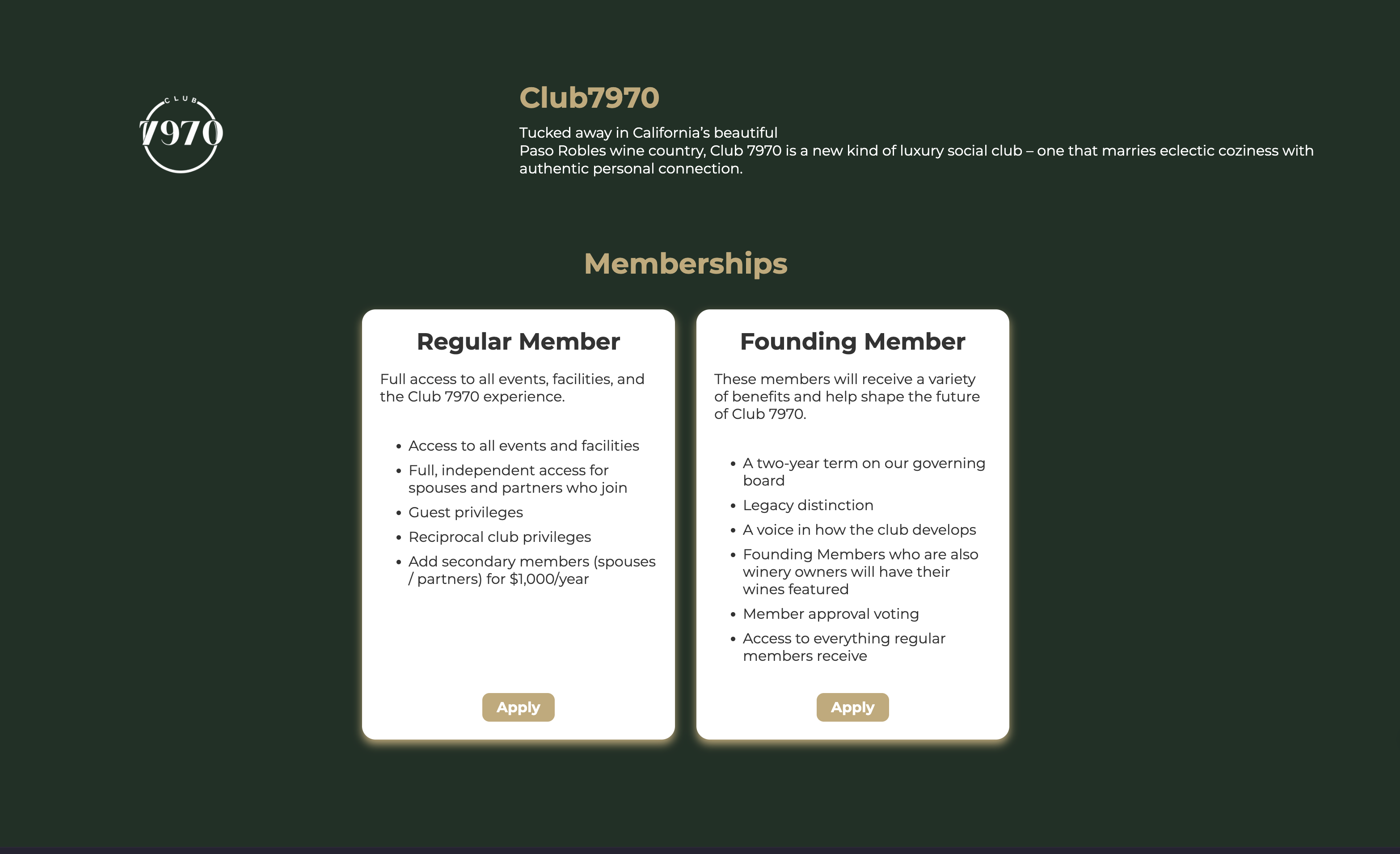 Membership setup screen